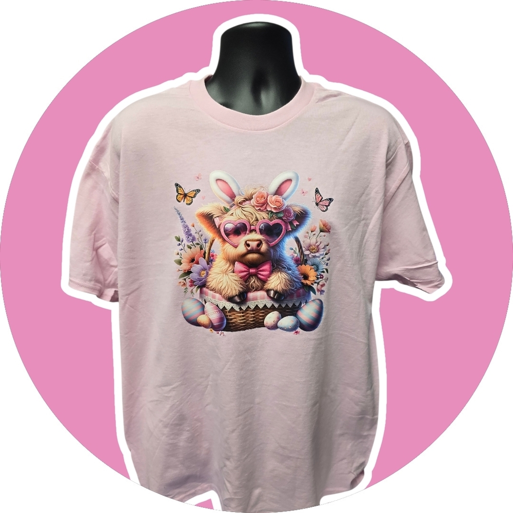 Pink Graphic Tee with Bunny Puppy Design